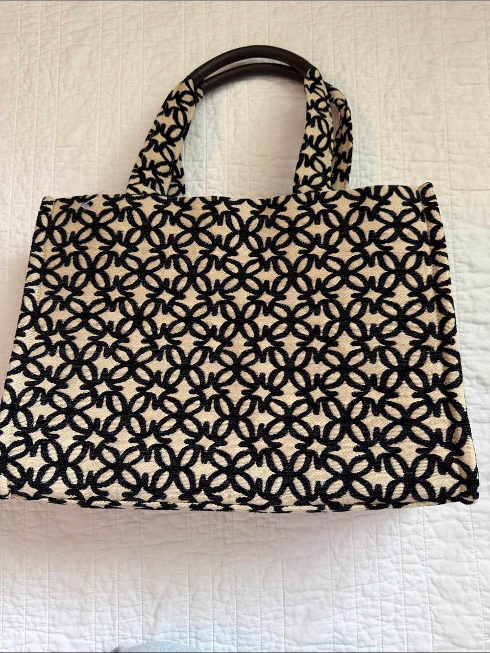 H&M Black and Cream Geometric Tote